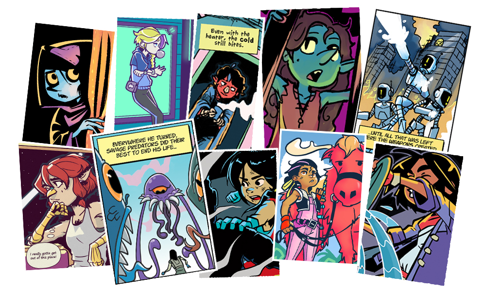 A selections of panels from various indie and professional comics